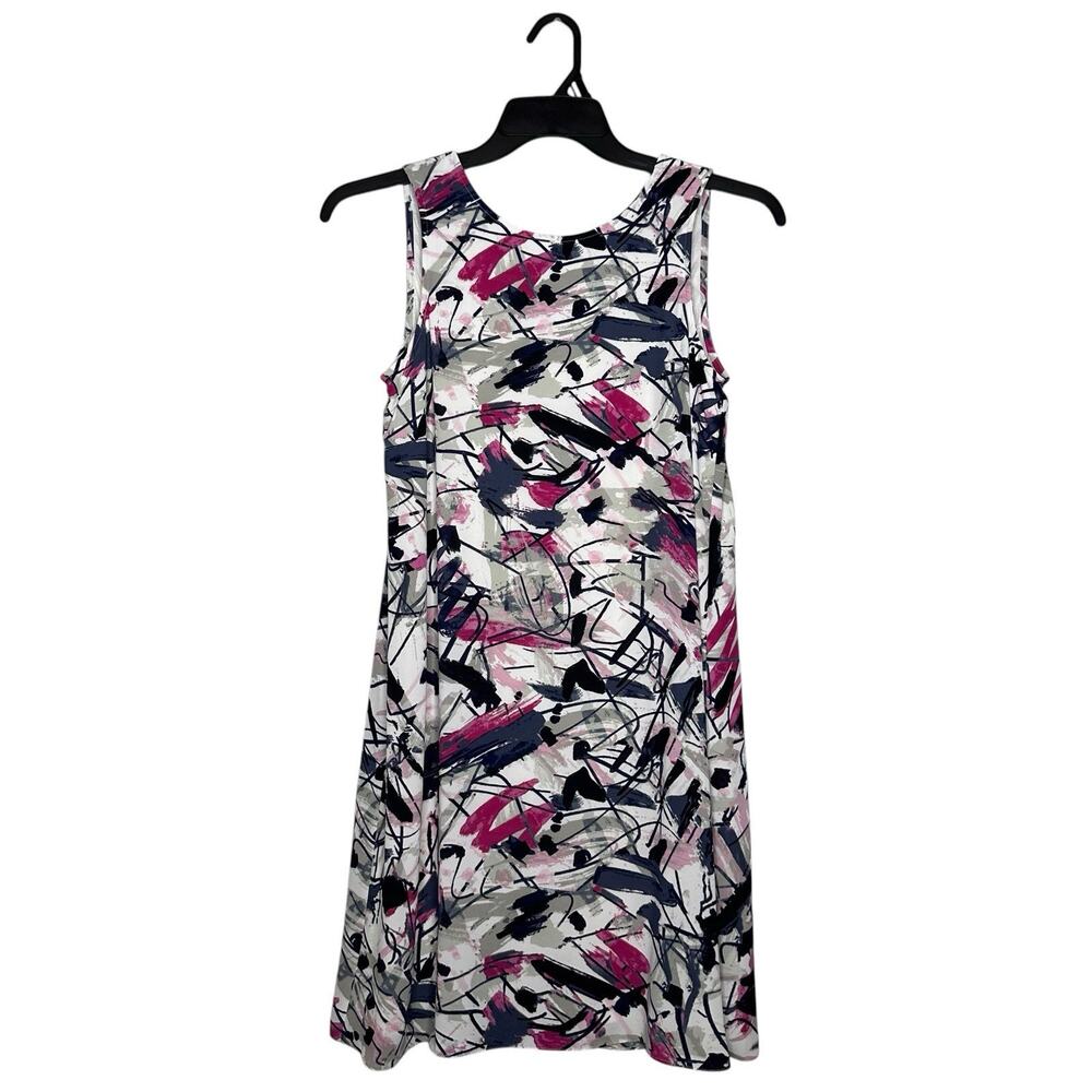 Nic + Zoe Women's Sleeveless Knit Dress XS Magenta Navy Gray Abstract Lined￼